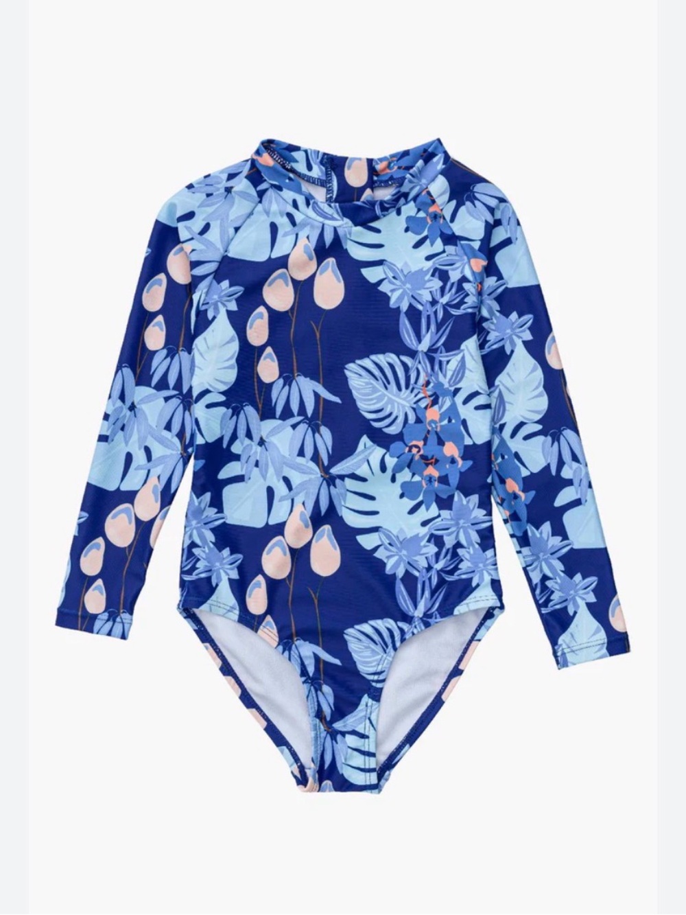 Snapper Rock Navy & Light Blue Floral Long-Sleeve One-Piece Swim UV blocking
